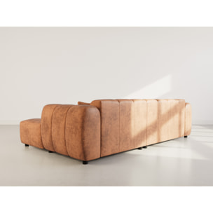 Curtis - canapé d'angle droit 4 places en simili - Cognac