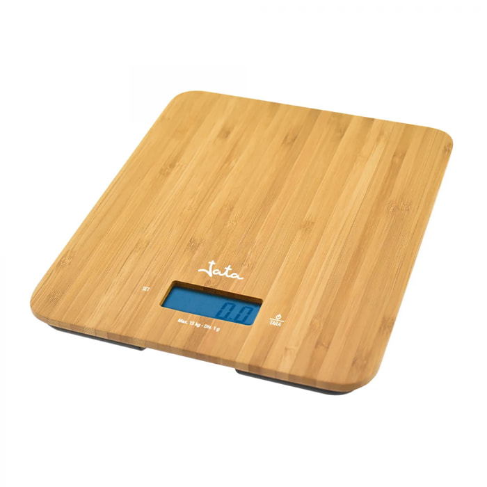 Báscula de cocina JATA 720 hasta 15 kg. De Bambú. Alta precisión. Con visor LCD