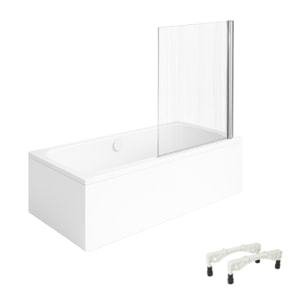 Baignoire droite VILLEROY & BOCH Architectura avec pieds 180 x 80 cm Blanc + Pare bain droite AURYS Raywall chromé