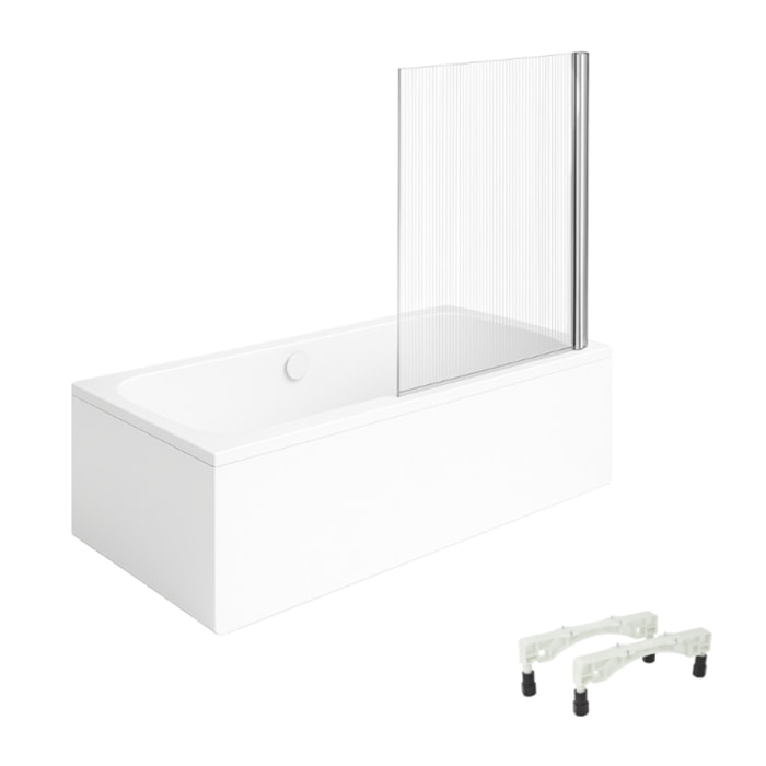 Baignoire droite VILLEROY & BOCH Architectura avec pieds 180 x 80 cm Blanc + Pare bain droite AURYS Raywall chromé