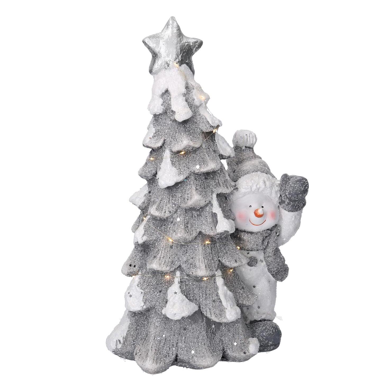 Albero in resina con led con pupazzo di neve bianco cm26x17,5h44