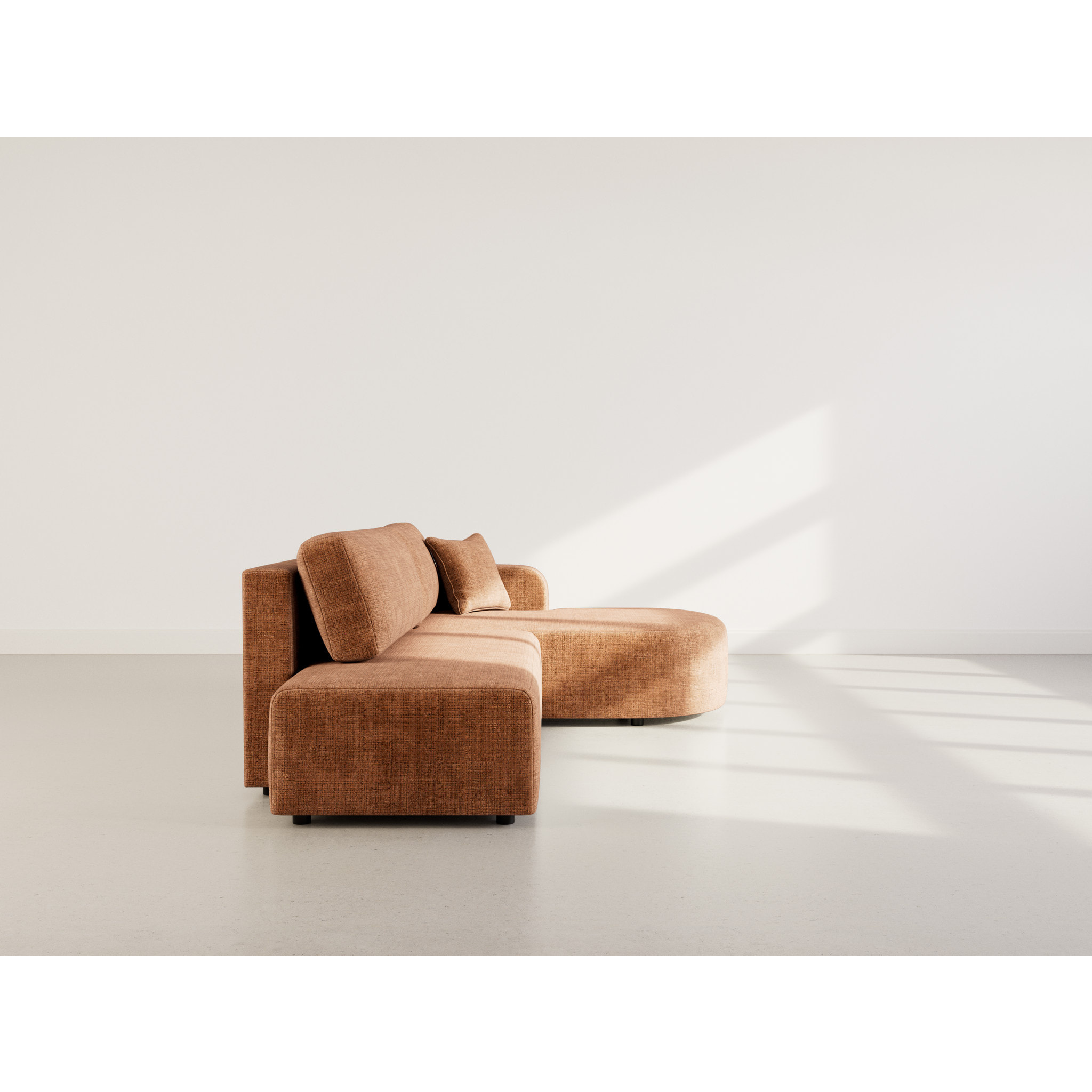 Miro - Canapé d'angle droit 4 places convertible avec coffre en velours texturé - Rouille