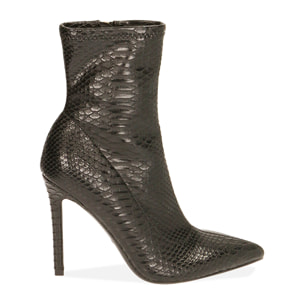 Botines de tacón negras con estampado pitón, tacón 11 cm