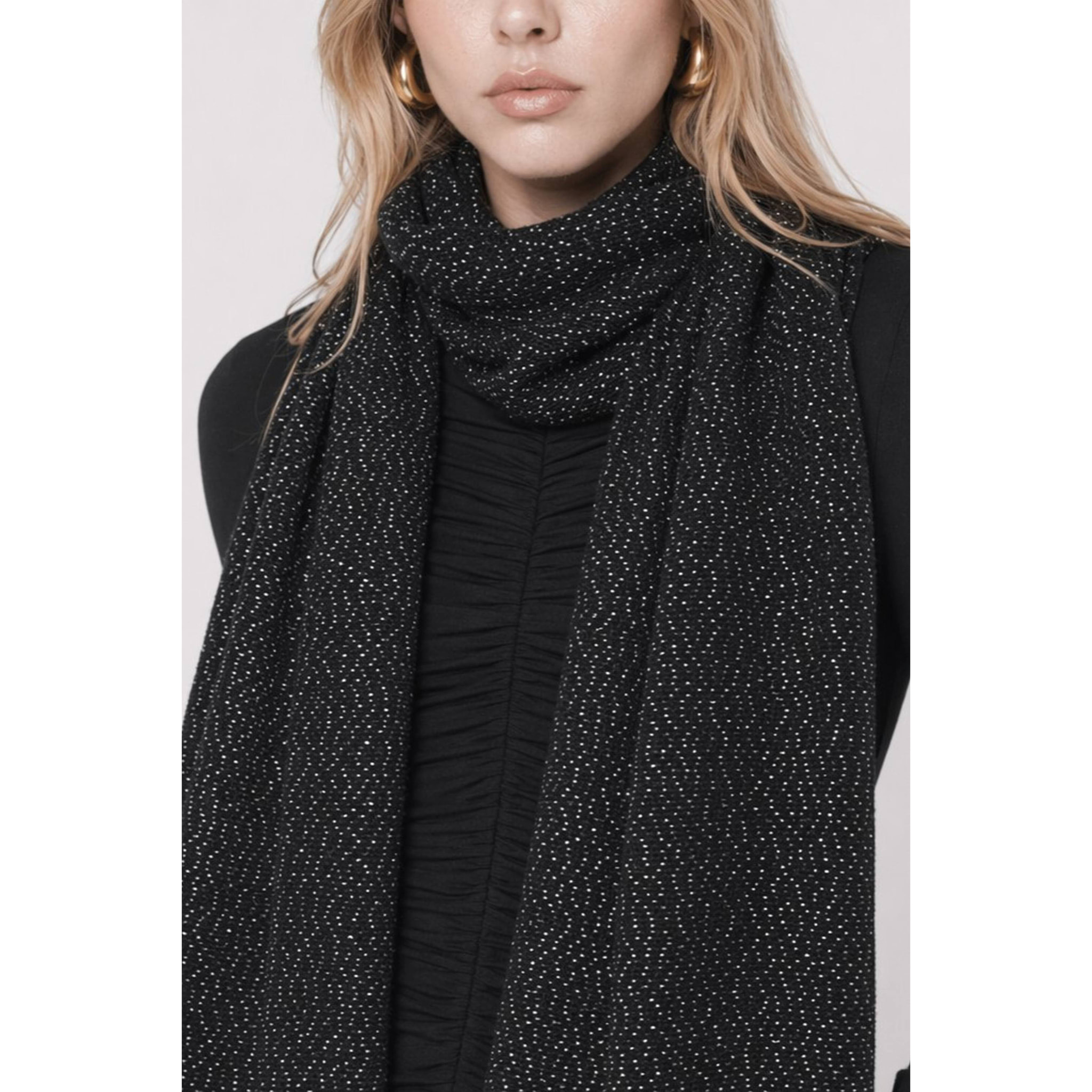Kocca - Sciarpa brillante con frange e motivo a pois in misto lana Donna