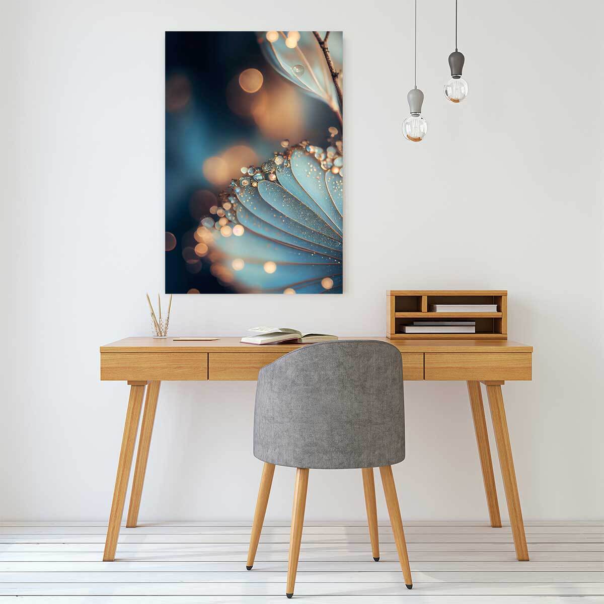 Tableau de fleurs gouttes d'or et petales blancs  Tableau plexiglas