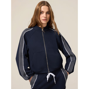 Oltre - Felpa con zip e profili in pizzo - Blu