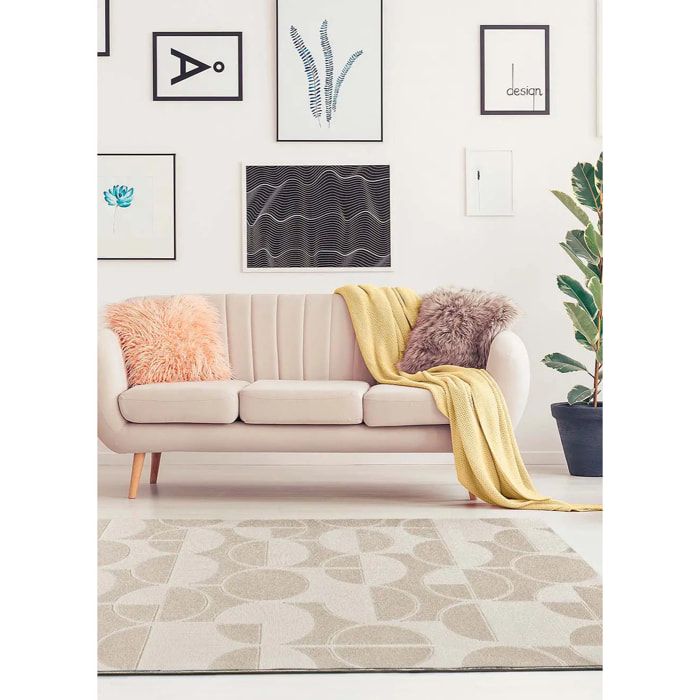 FLORA Alfombra geométrica con relieve en tonos blanco y beige, varias medidas disponibles