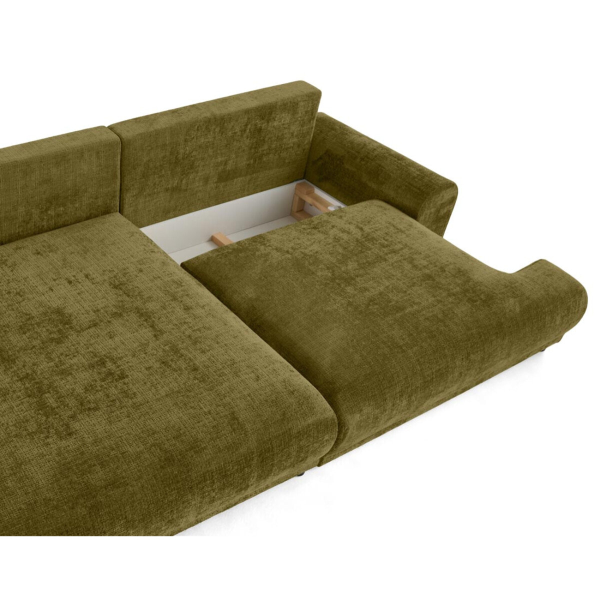 Nelly - canapé d'angle gauche 4 places convertible avec coffre en velours texturé - Vert Olive