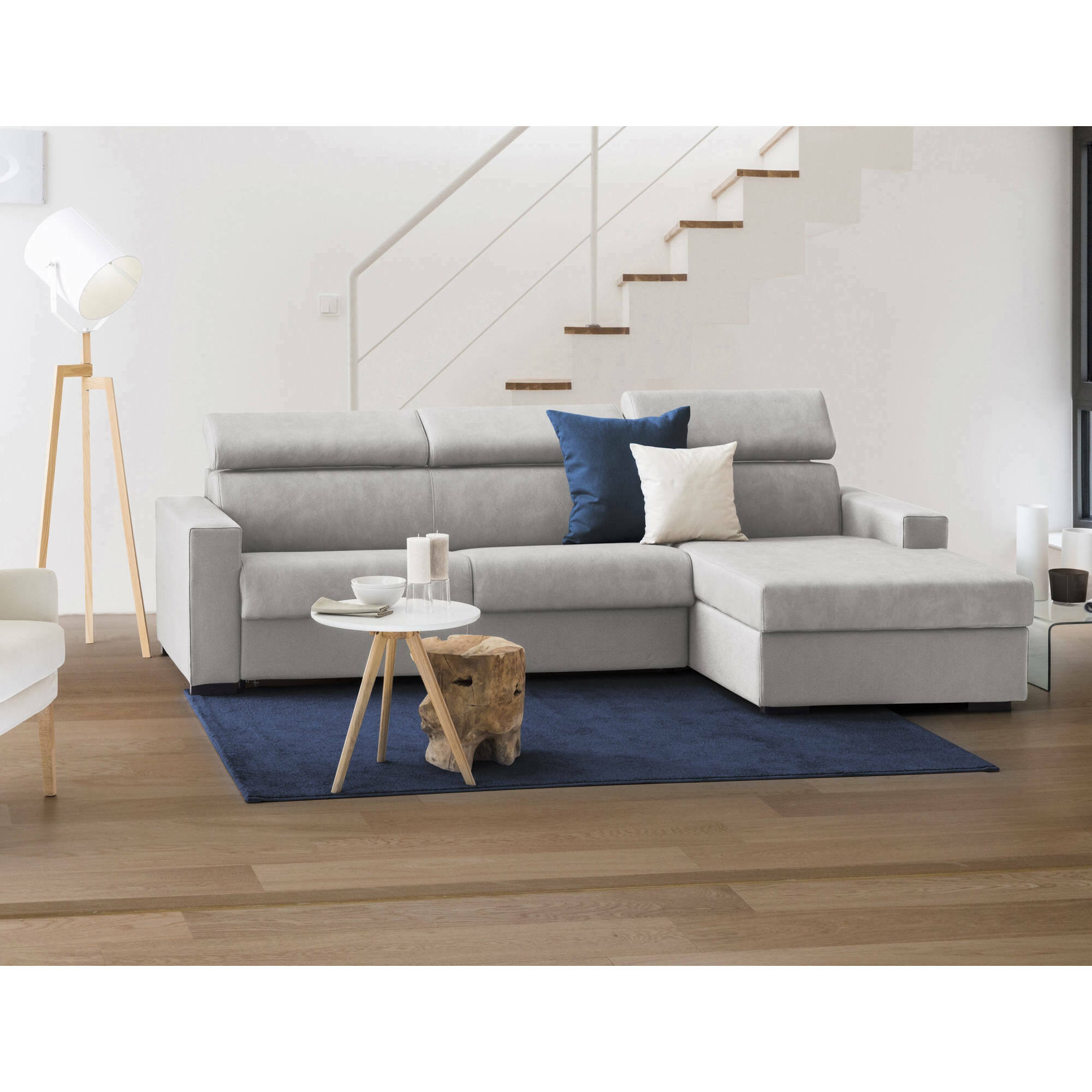 Divano fisso Marica, Divano ad angolo, 100% Made in Italy, Sofà Soggiorno con chaise longue, in tessuto imbottito - Penisola contenitore Destra, con Braccioli standard, Cm 280x95h85, Grigio