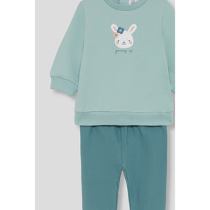 Conjunto bebé niña sudadera verde y leggings eucalipto, estampado de conejito y botones en la espalda | Color: Verde claro | Street Monkey