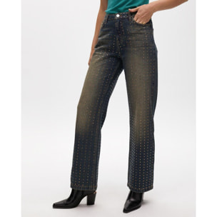 Jeans a Gamba Larga Usato con Dettagli Rame