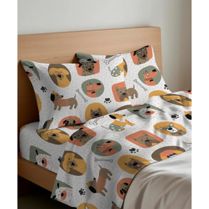 Lenzuolo Inferiore Angolare CANI 100% Flanella e Made in Italy fumetto cuccioli cani