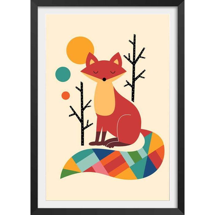 Affiche enfant rainbow fox Affiche + cadre en bois - Noir