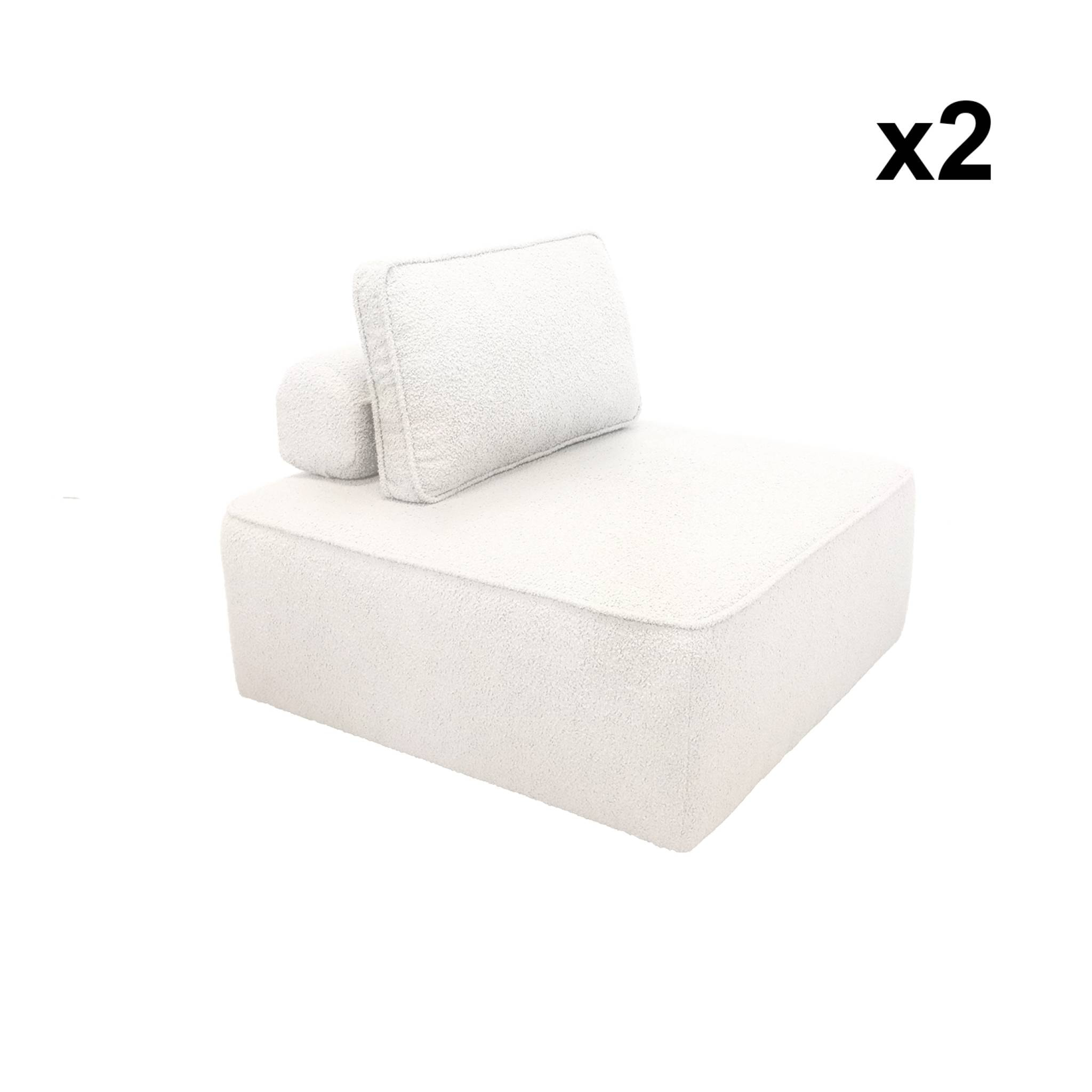 Lot de 2 chauffeuses pour canapé modulable tissu bouclette crème 1 place Bao. L 90 x P 90 x H 74cm