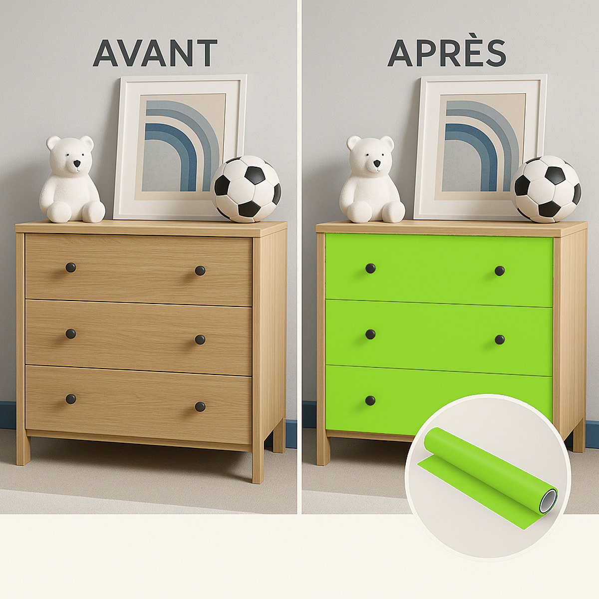 Rouleau adhésif décoratif Vinyle au Mètre - Vert pomme - Sticker Lavable Imperméable Mur Cuisine Meubles