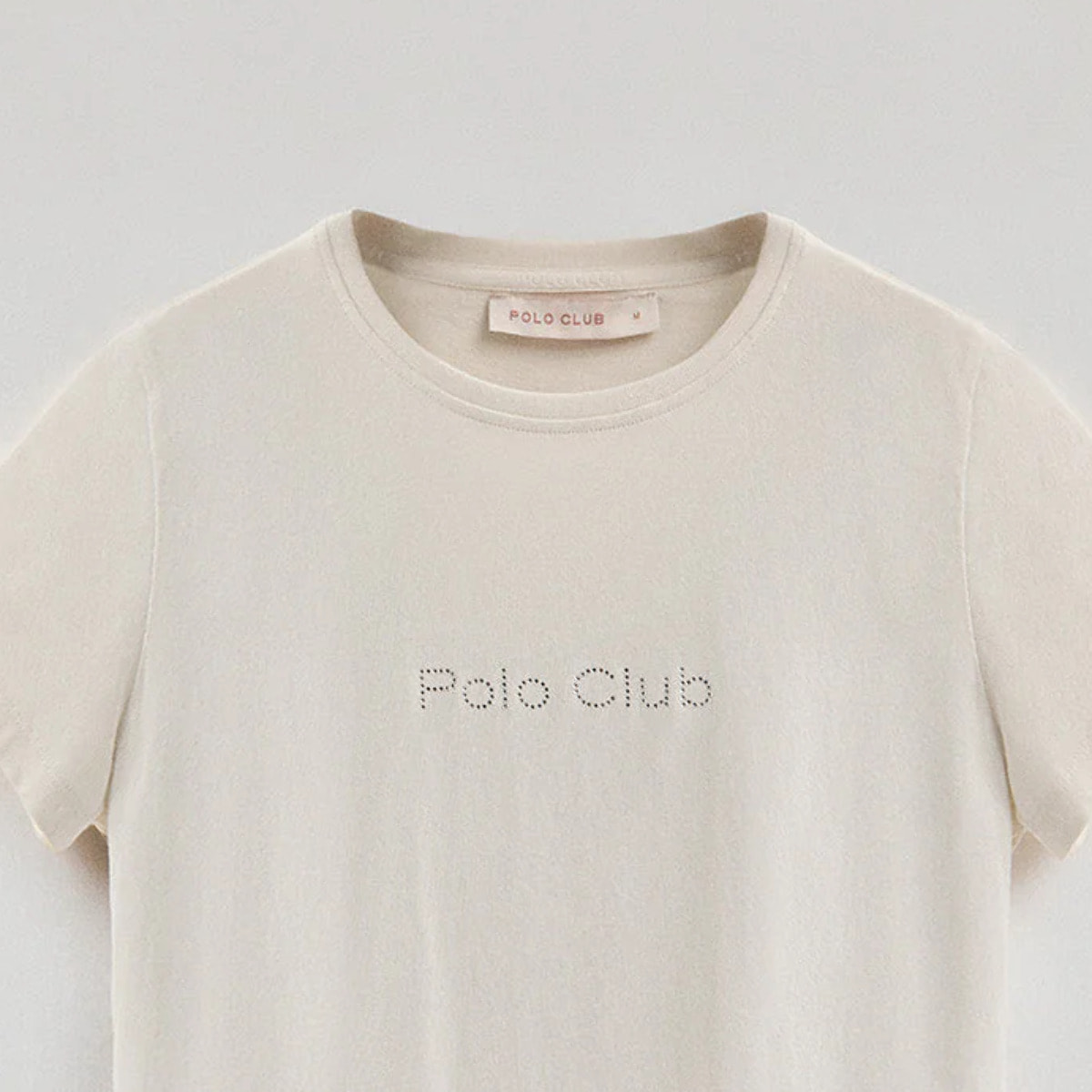 Maglietta ecrù a maniche corte con brillantini Polo Club