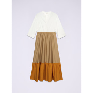 Oltre - Vestido largo color block - Naranja sol