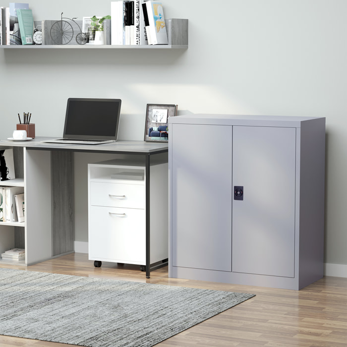 Armoire de bureau métal verrouillable 2 portes étagère gris