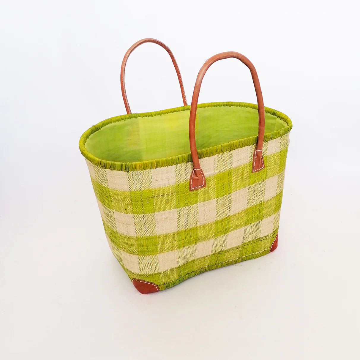 Panier artisanal de Madagascar - Beloha GM Vert anis avec pochon