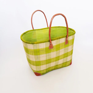 Panier artisanal de Madagascar - Beloha GM Vert anis avec pochon