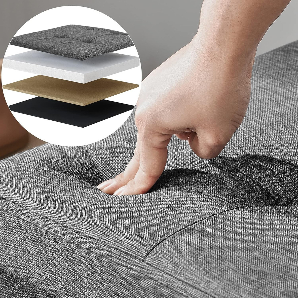 Panca contenitore pieghevole in tessuto grigio scuro