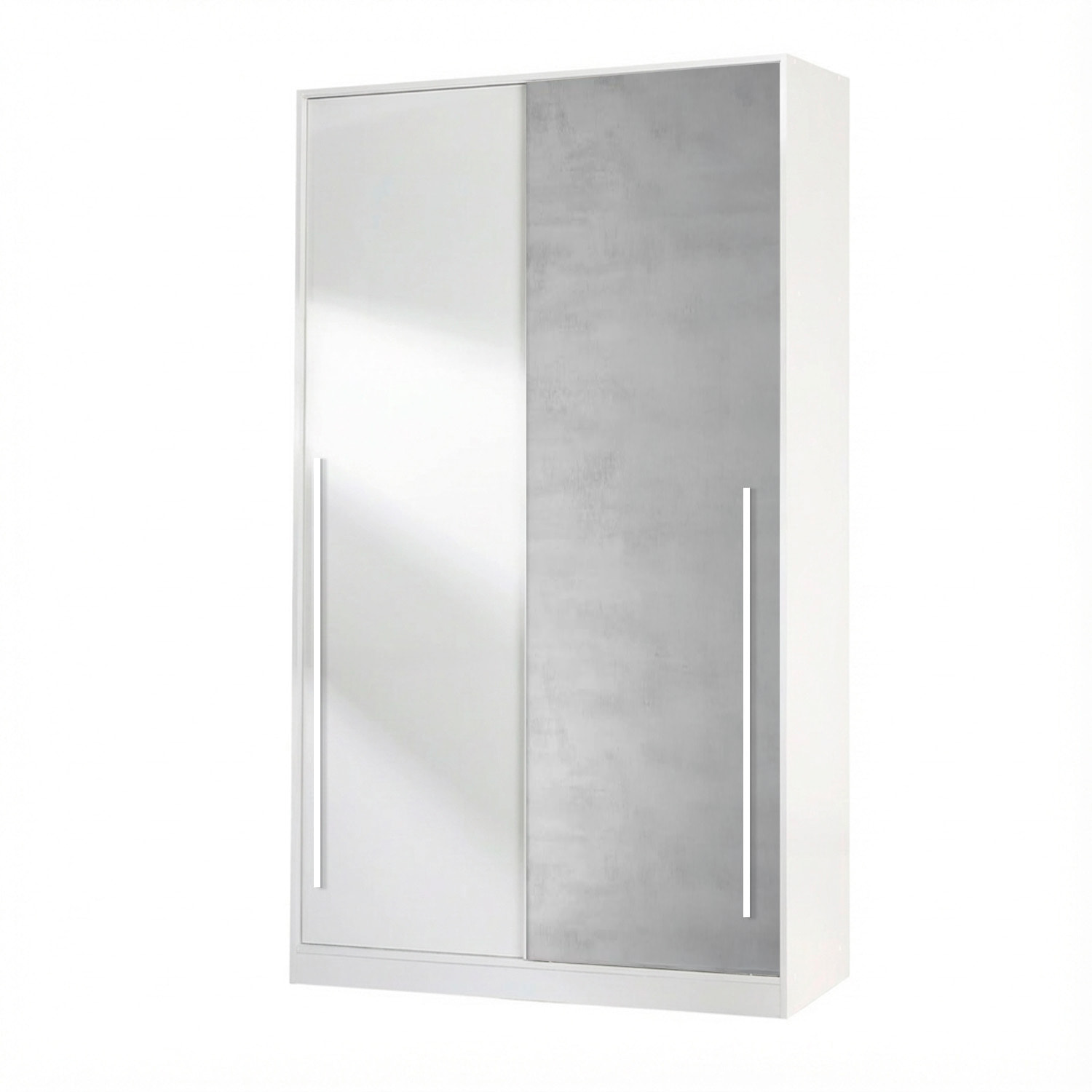 Armadio Guardaroba A Parete Con Ante Scorrevoli Barra Appendiabiti 4 Ripiani Salvaspazio Stile Scandinavo 200 x 120 x 50 Cm Bianco E Grigio Cemento