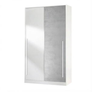 Armadio Guardaroba A Parete Con Ante Scorrevoli Barra Appendiabiti 4 Ripiani Salvaspazio Stile Scandinavo 200 x 120 x 50 Cm Bianco E Grigio Cemento