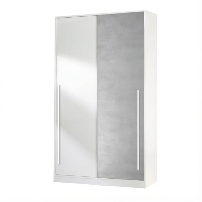 Armadio Guardaroba A Parete Con Ante Scorrevoli Barra Appendiabiti 4 Ripiani Salvaspazio Stile Scandinavo 200 x 120 x 50 Cm Bianco E Grigio Cemento