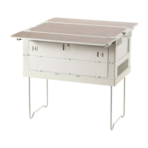 Caja de almacenaje para camping 3 en 1 con patas plegables Blanco 59,2x36,3x32,8cm