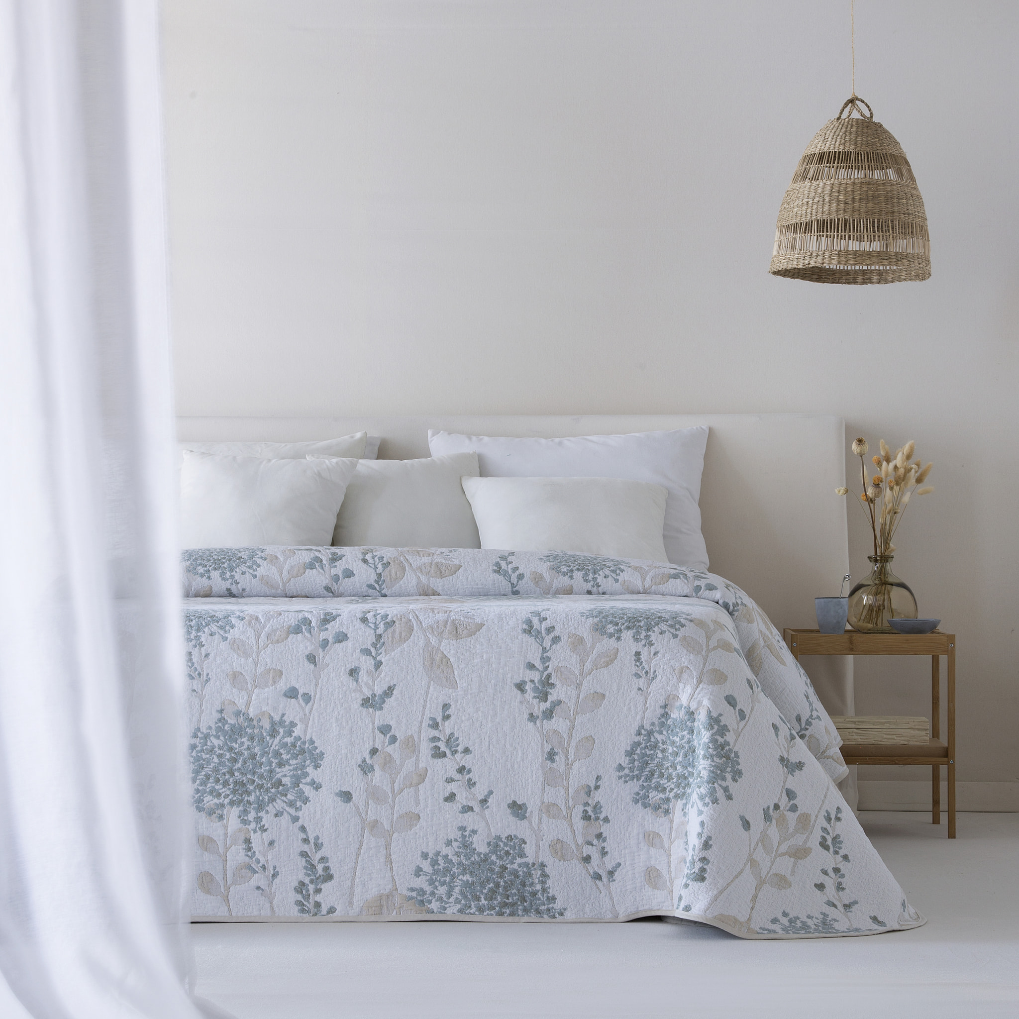 Couvre lit jacquard en coton bleu