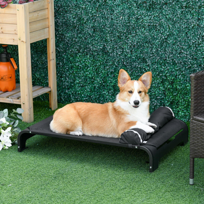 Cama Elevada para Mascotas Perros Gatos Tela Transpirable con Almohada Extraíble Exterior Interior Jardín Terraza 91x60x23 cm Negro