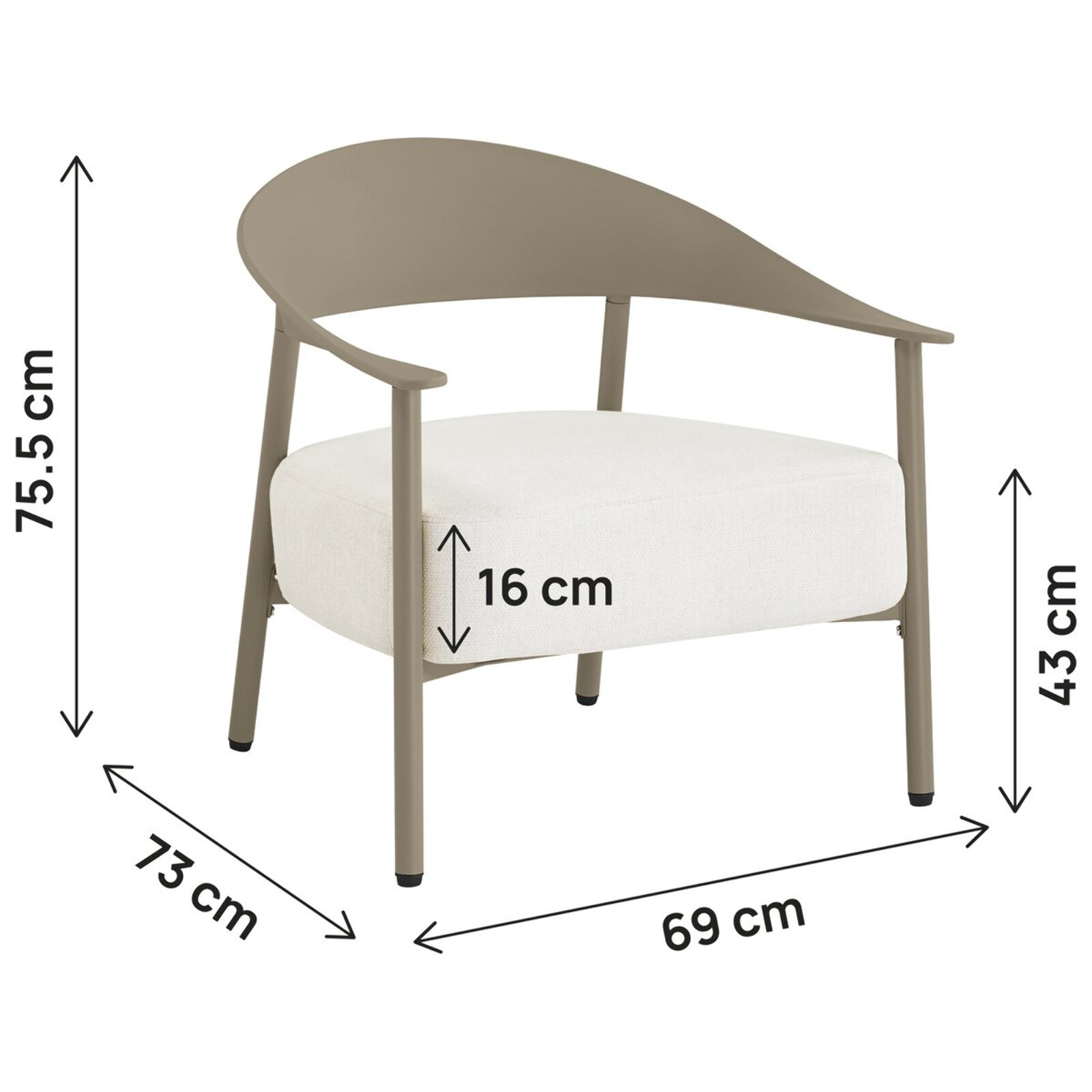 Lot de 2 fauteuils de jardin en plastique et métal "Céora" - Taupe