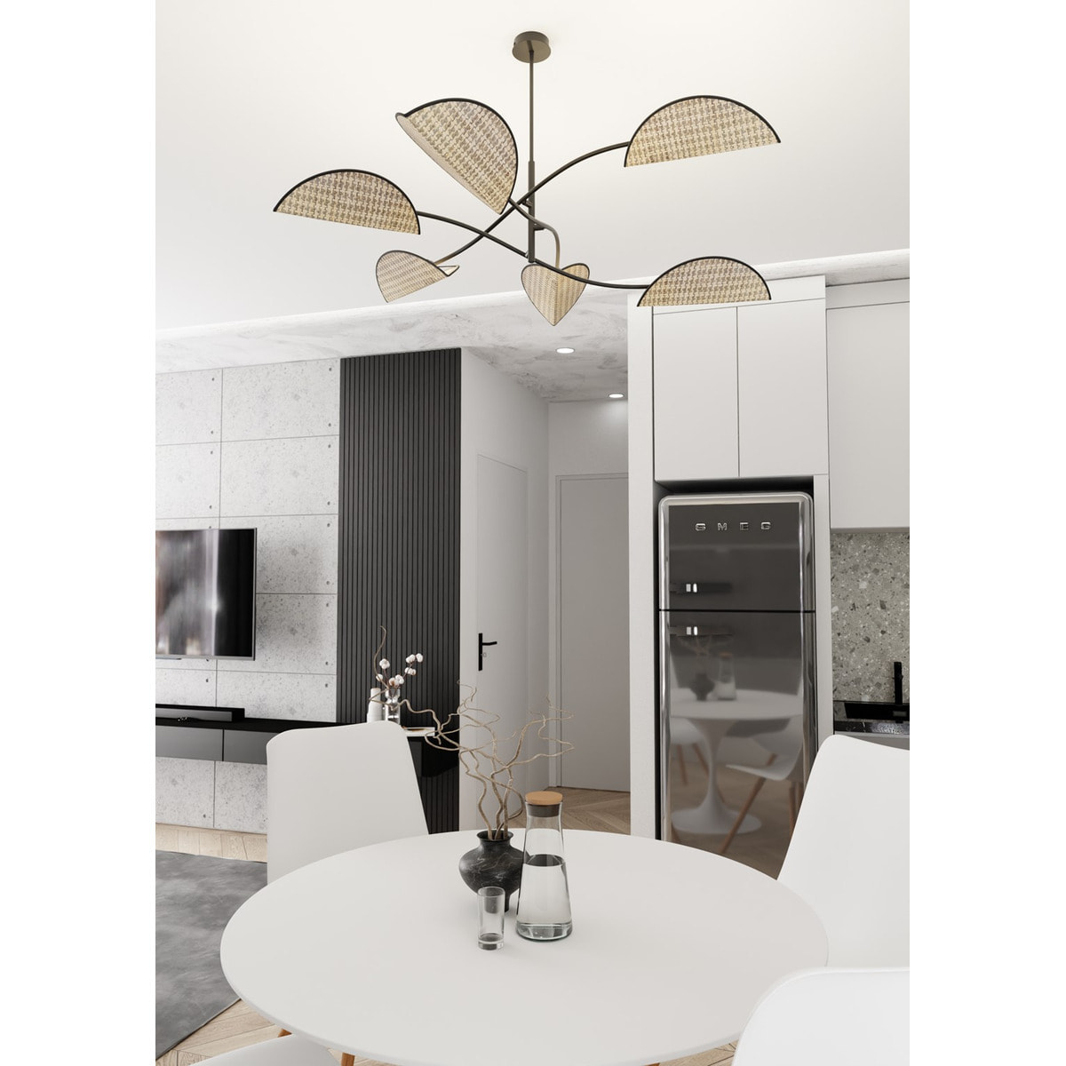Lampada a sospensione LOTUS in acciaio nero e tessuto effetto velluto