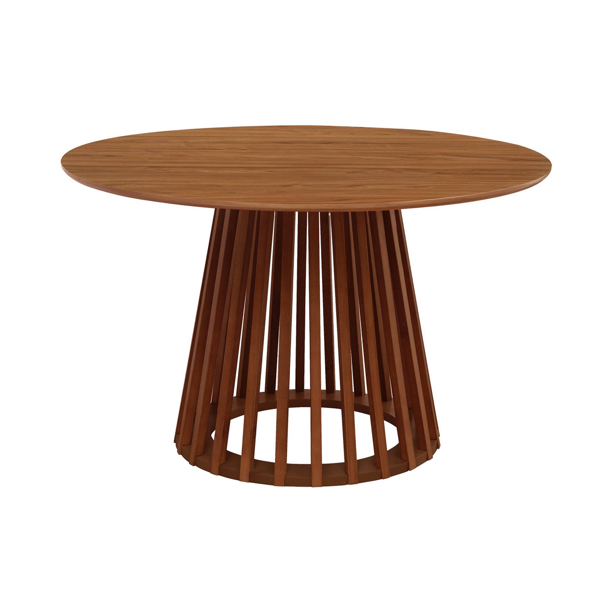 Table à manger effet bois noyer. pieds bois de sapin 4 places Ø120cm