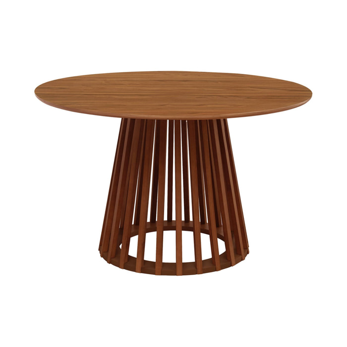 Table à manger effet bois noyer. pieds bois de sapin 4 places Ø120cm