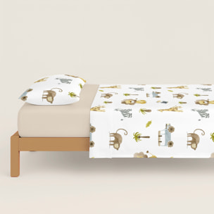 Cool Kids - Juego de Sábanas Estampadas - Infantil - Incluye 1 Funda de Almohada + 1 Sábana Bajera - 100% Algodón - Serengeti