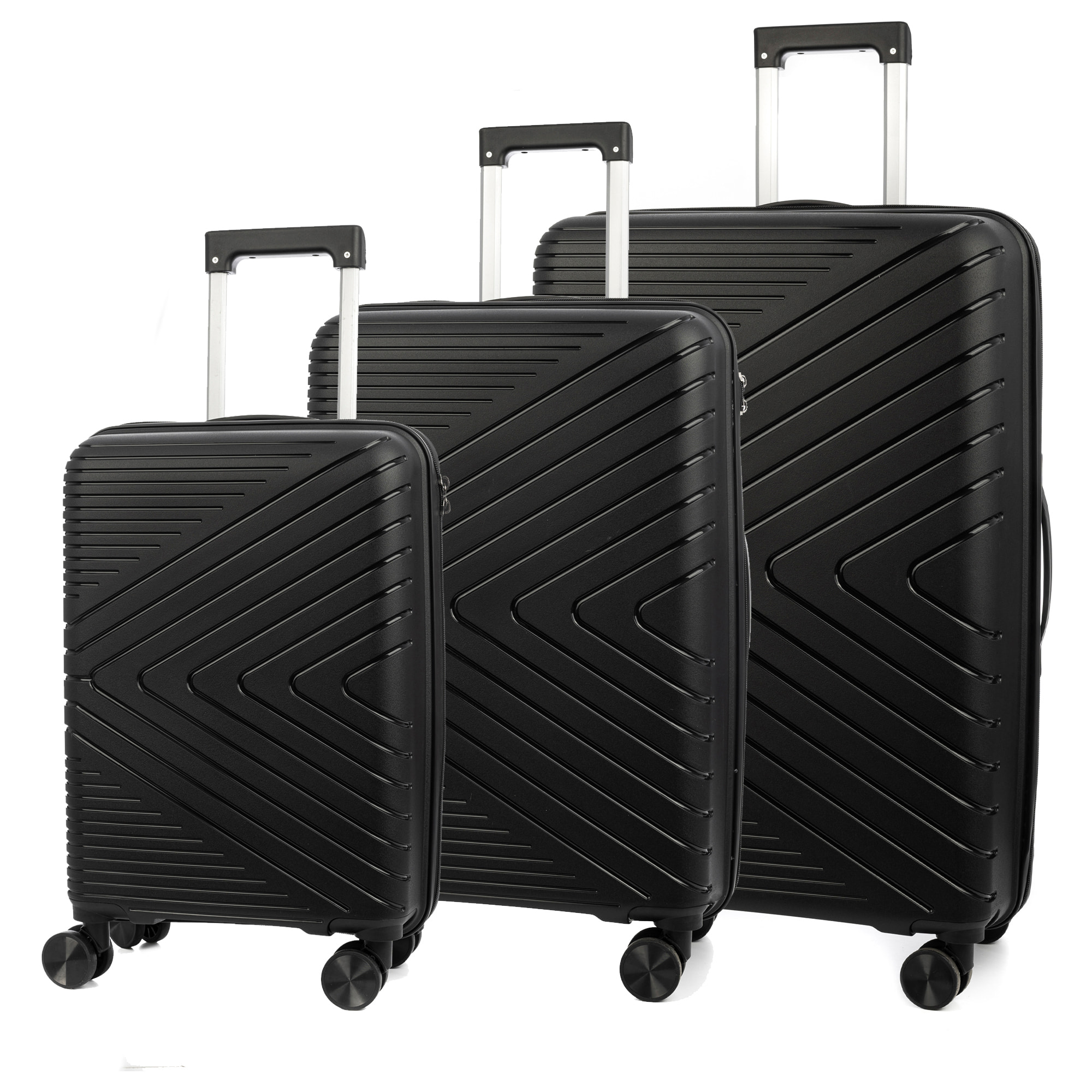 Set di 3 valigie trolley in PP resistente agli urti. Lucchetto TSA numerico, 4 ruote doppie e girevoli a 360°.