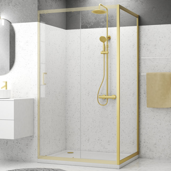Paroi de retour 80x200cm - Profilés Or Doré Brossé - Verre Trempé 6mm - GOLDY CRUSH