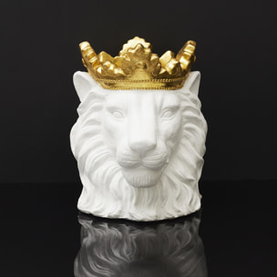 Cache Pot Lion Blanc Couronne Doree D16cm