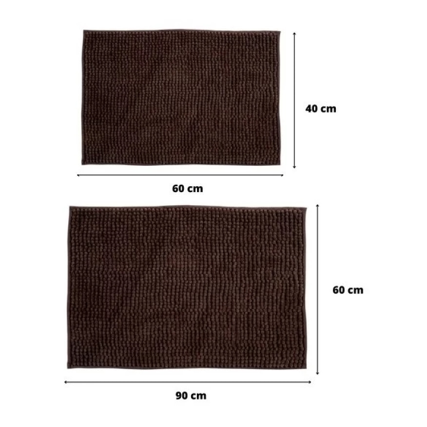 Lot de 2 Tapis de bain Microfibre CHENILLE Marron 40x60 et 60x90cm MSV