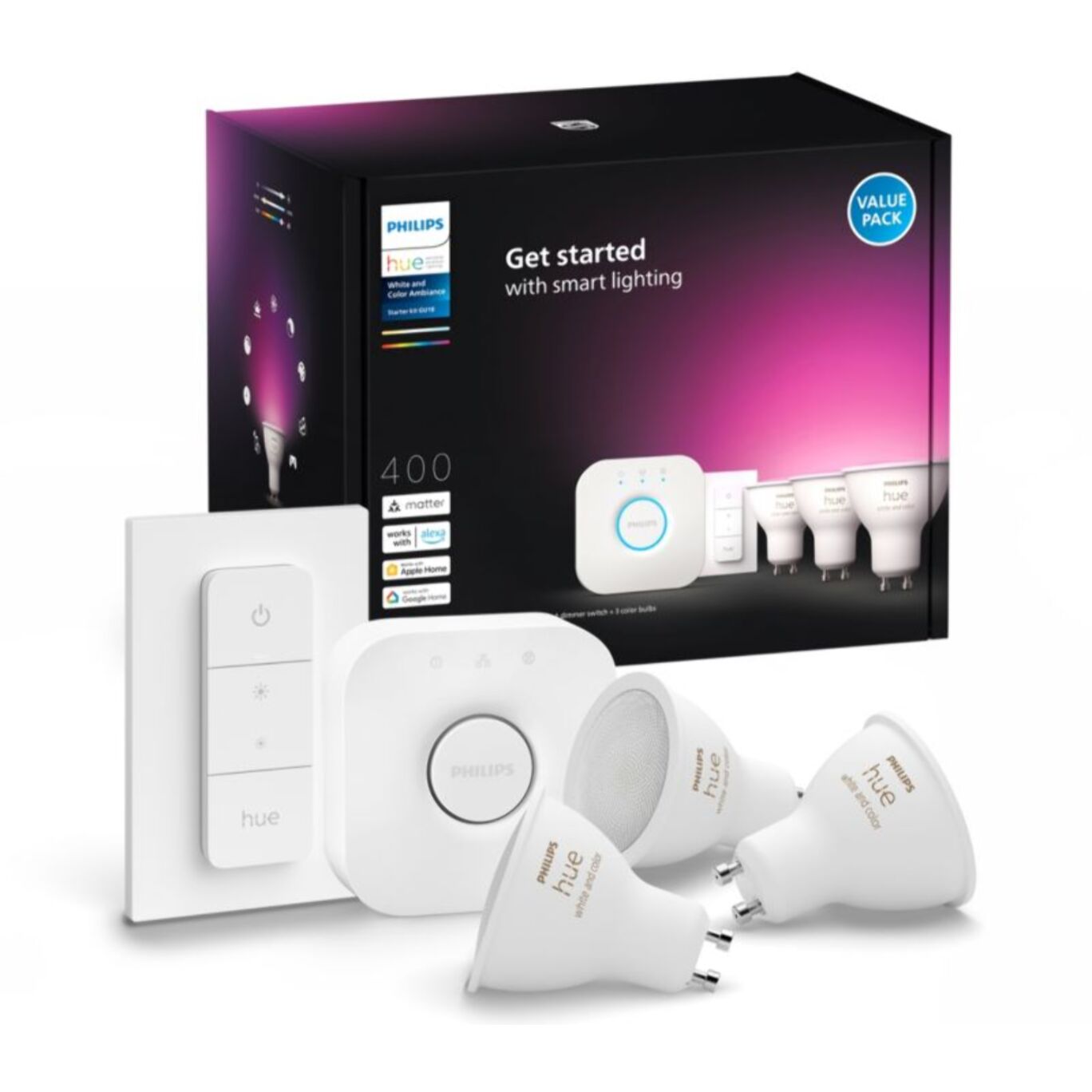 Pack PHILIPS HUE Kit de démarrage GU10x3+télecommande