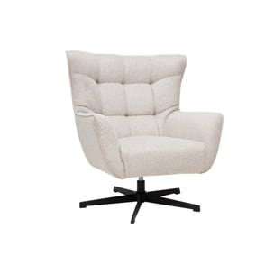 Fauteuil scandinave pivotant en tissu effet velours texturé beige et métal AVERY