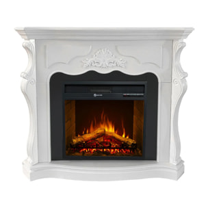 Parigi - Camino Elettrico da Terra 123x100x39 cm in Legno MDF Bianco