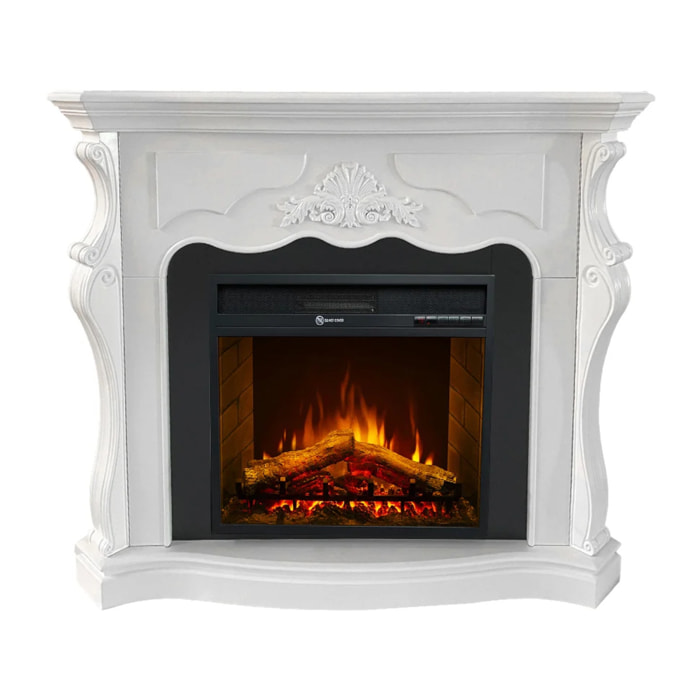 Parigi - Camino Elettrico da Terra 123x100x39 cm in Legno MDF Bianco