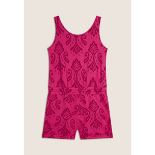 Tuta corta floreale in jersey con top a canotta