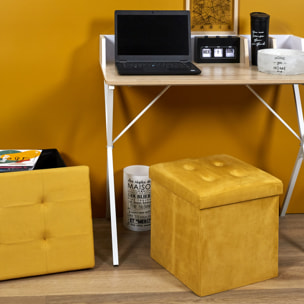Coffre Pouf Pliable Suedine Jaune