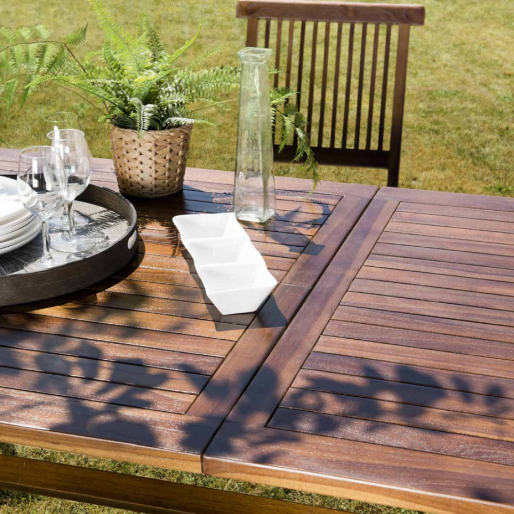 HANNA - Table de jardin 8/10 personnes - rectangulaire pieds croisés extensible 180/240x100cm en bois teck huilé