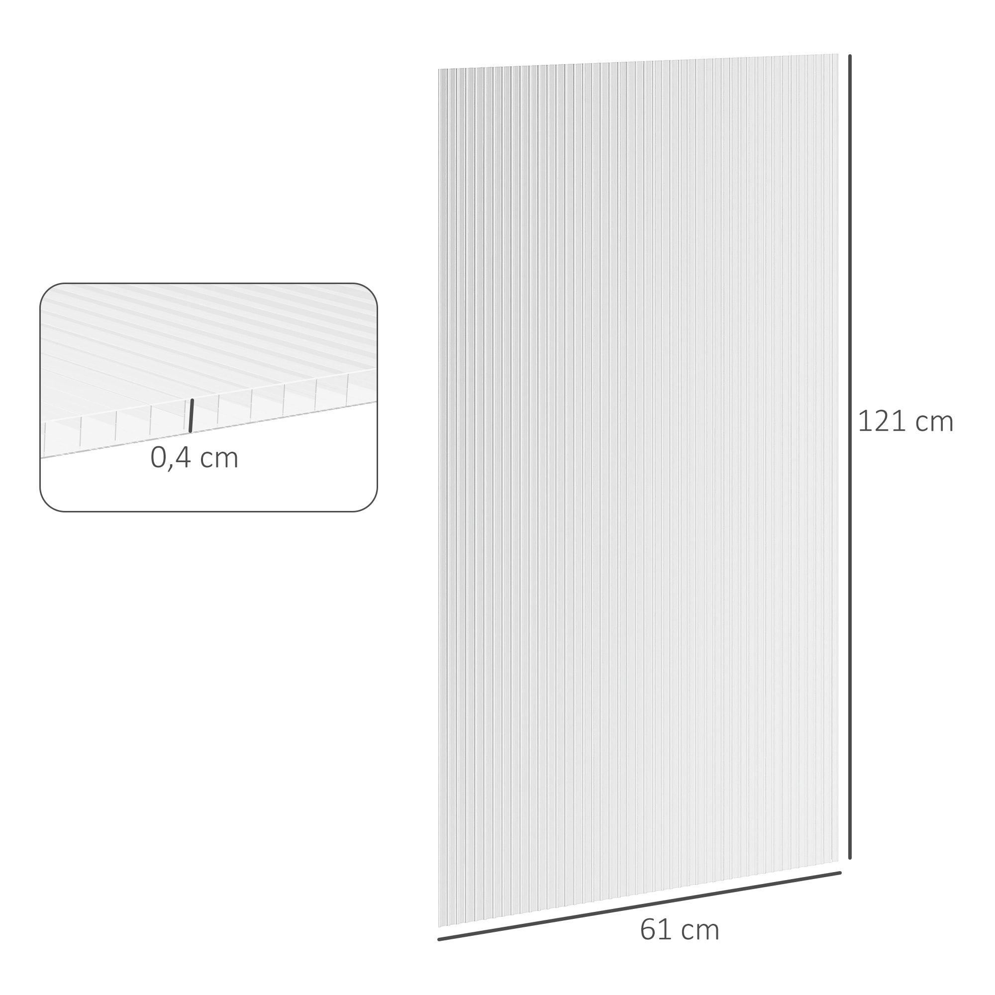 Lot de 14 panneaux polycarbonate alvéolaire 4 mm transparent dim. 121L x 61l cm