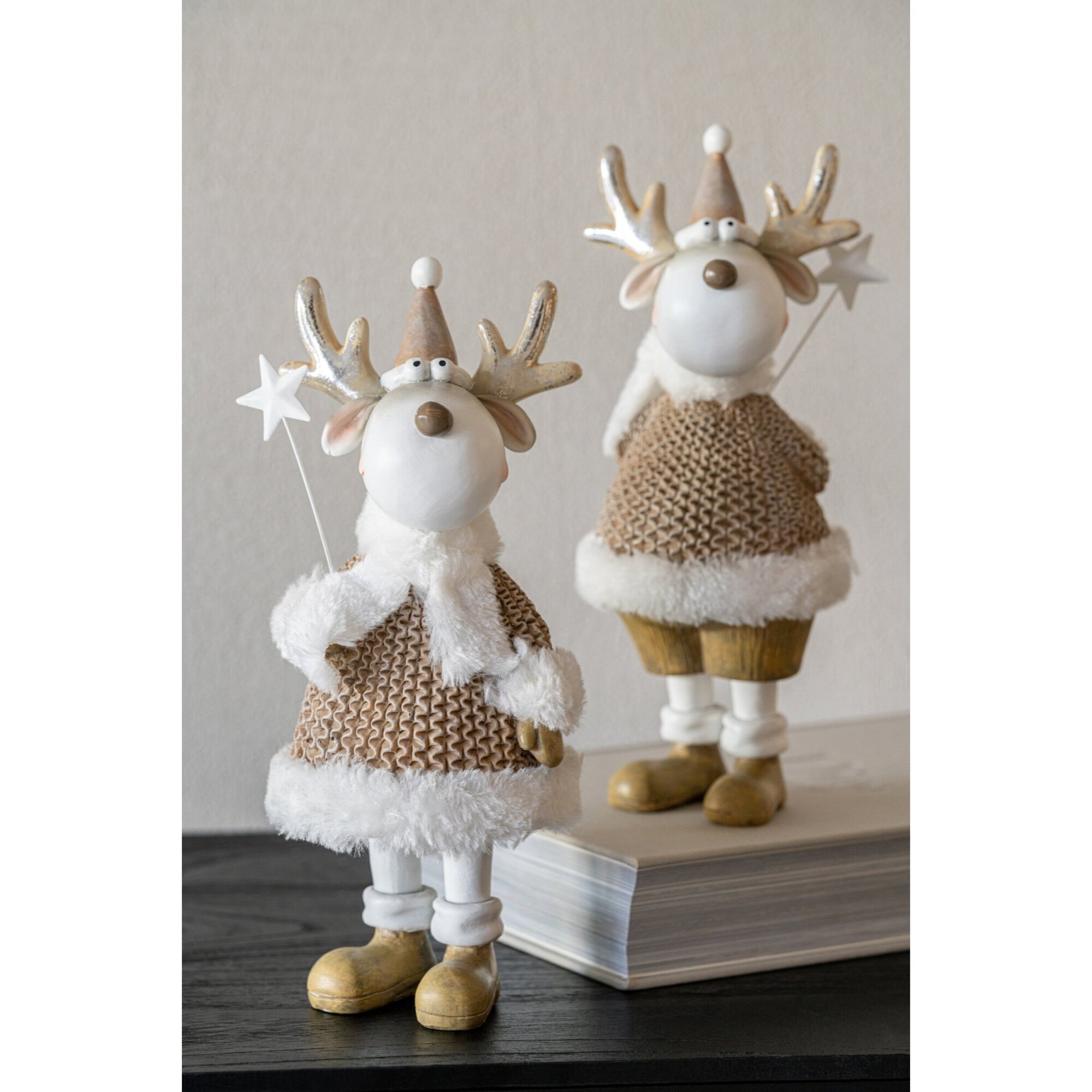 J-Line Renne habits d’hiver - polyrésine - blanc/beige - large - assortiment de 2