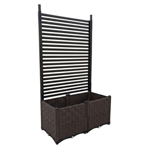 Kyoto - Fioriera Da Giardino Separe Con spalliera in Metallo 81x172x40 cm Contenitore in Resina effetto rattan marrone